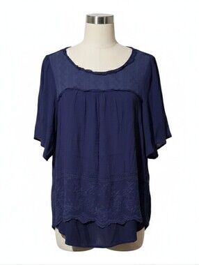 Artesia Blue Boho Short Sleeve Blouse Size Large
